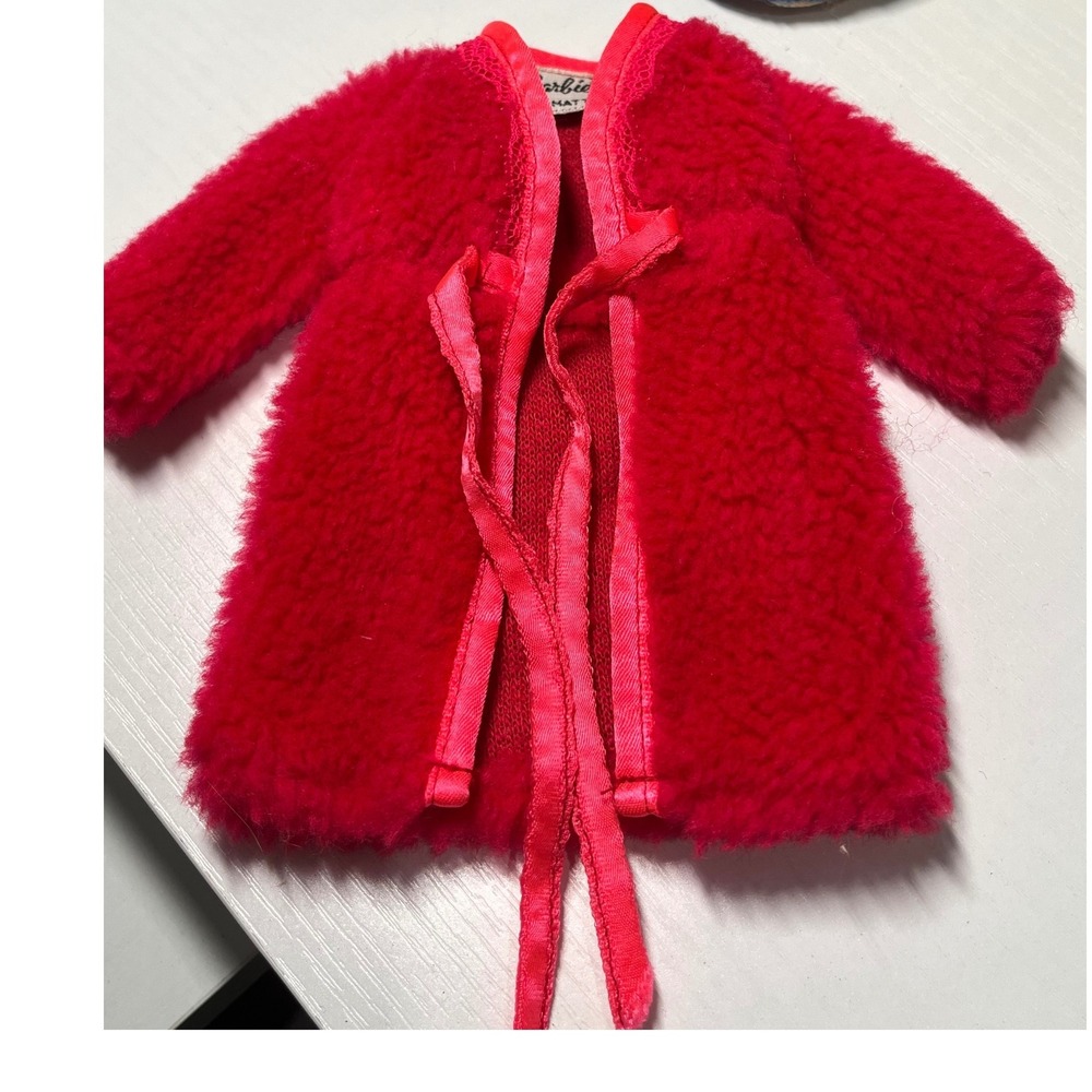 Vintage Barbie Doll Robe Dream Ins Outfit 1867 hot‎ pink Fuzzy Mattel 1969